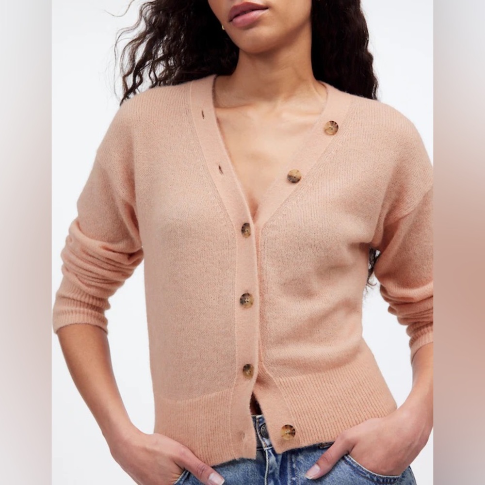 Madewell Alpaca-Blend V-Neck Cardigan Heather Pale‎ Blush size L Lightweight